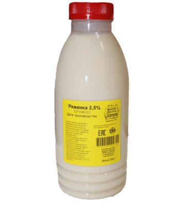 Ряженка натуральная в бутылке 2,5% жира 0,5 литра